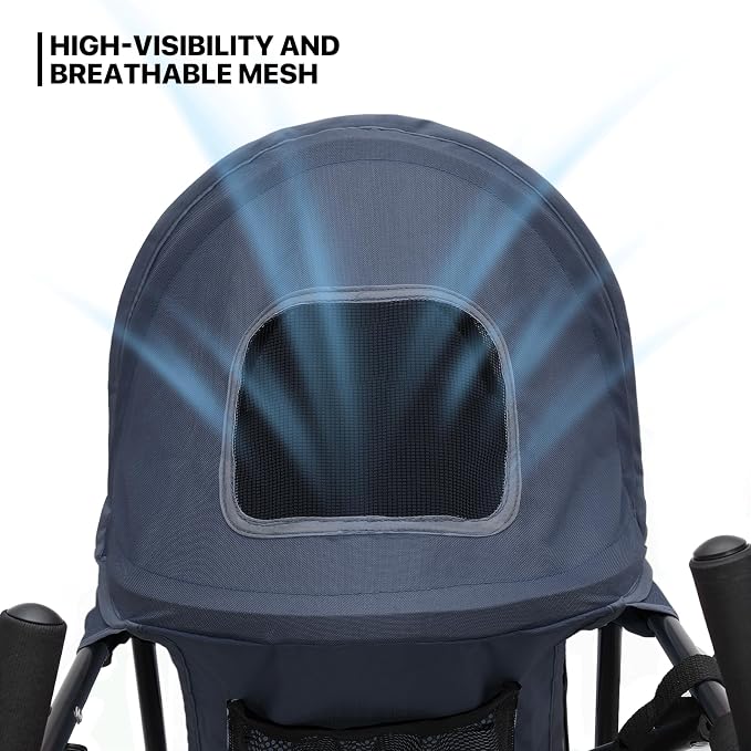 MoNiBloom Pet Stroller for Small/Medium Dogs & Cats Holds 22 lbs, Navy Blue | Foladble 4 Wheels Easy-Fold Puppy Cage Jogger Stroller with Sun Cover, Pad and Rear Storage Bag, Breathable and Visible Mesh