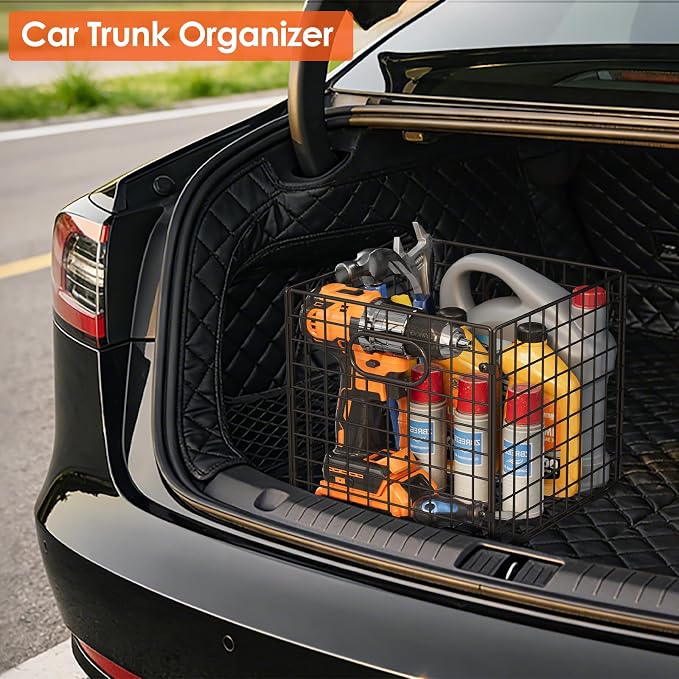 Cidaziya 4-Pack Metal Storage Crates, 32QT Stackable Collapsible Storage Bins with Handles, Black Heavy Duty Milk Crates for storage, Car, Garage, Home, Camping, Office