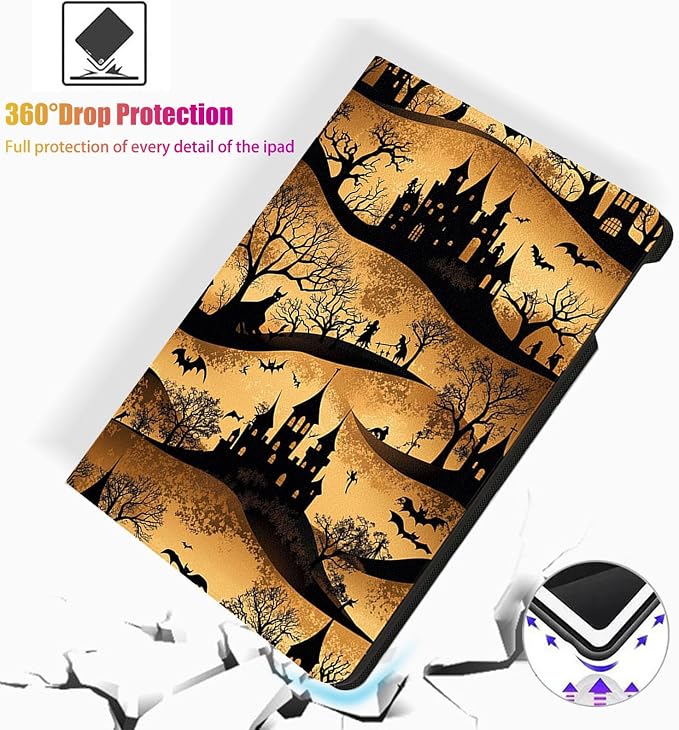 for Microsoft Surface Go 4/3/2/1-10.5" 2021 Tablet Case,Auto Wake/Sleep,Adjustable Stand Protective Cover - Halloween Castle Bat