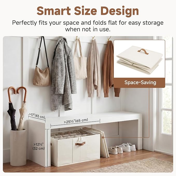 StorageWorks 24-Pair Large Closet Shoe Organizer, Adjustable Divider, Beige | Holds up to 24 Pairs, Foldable, Clear Lid, Reinforced Handles, Fits Sneakers, Boots & Heels, For Living Room, Bedroom