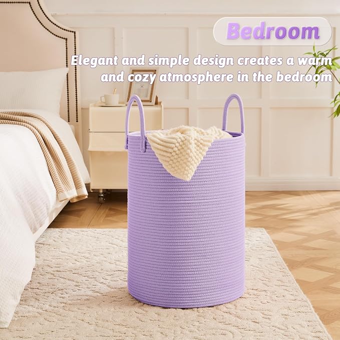 Artfeel Laundry Basket,Woven Cotton Rope Laundry Hamper,80L for Decorative Storage of Dirty Clothes,Toys and Blankets in Bathroom,Baby Room and Living Room
