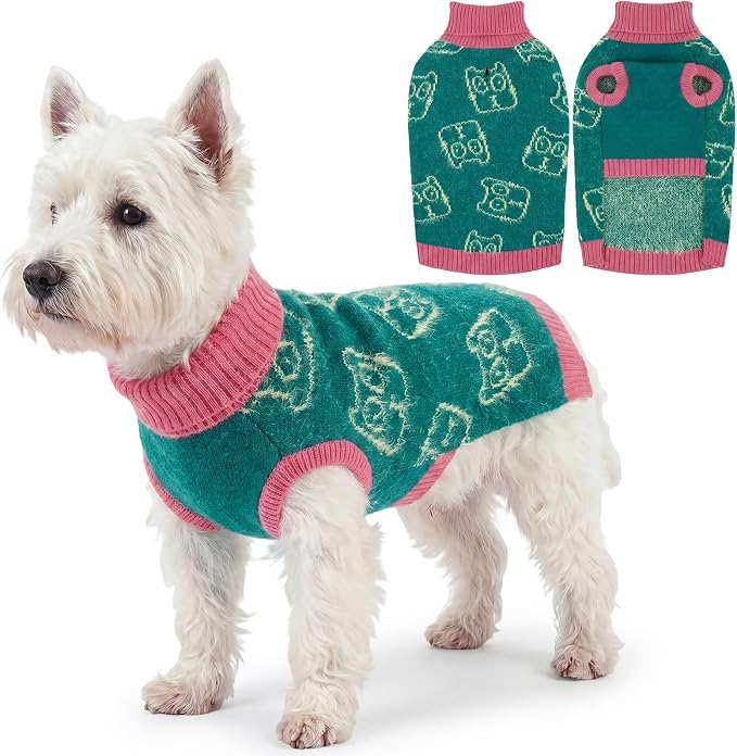 IDOMIK Dog Knitted Sweater for Puppies Cats, Soft Stretchy Dog Sweater,XS | Sleeveless Pet Pullover with Leash Hole, Cozy Knitwear with Foldable Turtleneck, Warm Winter Dog Clothes for Small Pets