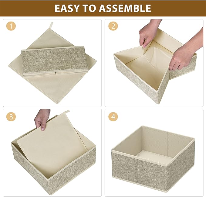 Underwear Drawer Organizer, 6 Set Foldable Underwear Drawer Organizer and Closet Dividers,Storage Box for Clothes, Socks, Underwear (6 Bins, Beige)