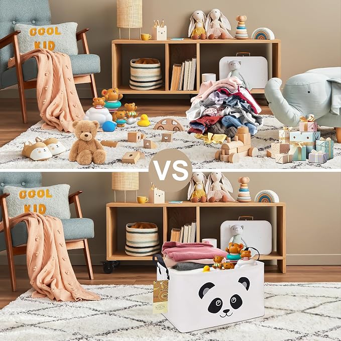 Rectangle Foldable Storage Basket Handles For Home, Panda | Waterproof reinforced handles, perfect for shelf use, organizes clothes, daily items and pet supplies