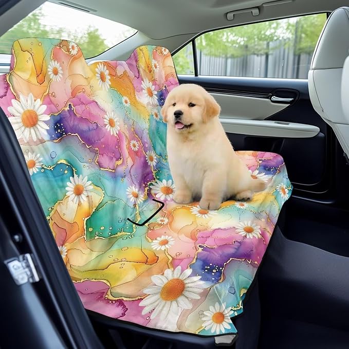 Renewold Rear Seat Towel Cover for Car Backseat Cover for Dogs Car Back Bench Seat Towel Daisy Colorful Marble Texture Travel Automotive Interior Accessories Blanket Pads for Swimming Workout Picnic