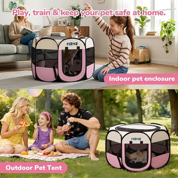 Dog Cat Small Animal Puppy Playpen Crate, Small, Pink | Portable Pop Up Pet Cage Enclosure Tent Kennel Indoor Outdoor with Carrying Case, No Assembly, Camping Use