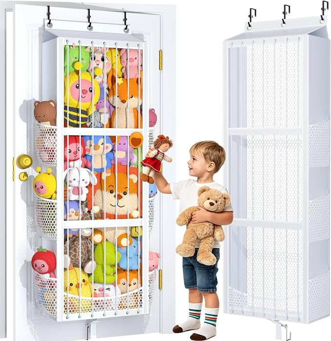Large Capacity Over the Door Stuffed Animal Storage – Patent Elastic Rope Design Easy Store Plush Toy Stuff Animal Organizer Suitable for Kids Room Toy Holder Bedroom Hanging Stuffie Storage