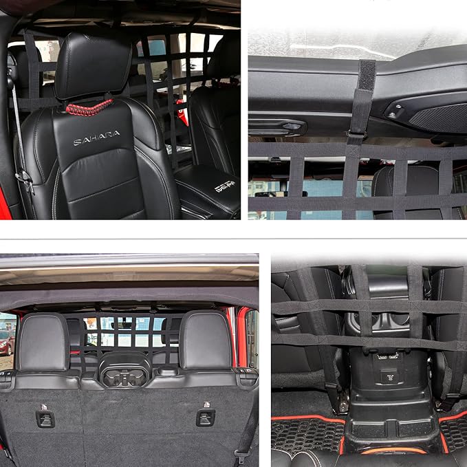 Rear Seat Dog Barrier Net Divider for Jeep Wrangler JK JL JT 2007-2025 | Fits Jeep Wrangler JK JL & Gladiator JT 2/4 Door, Black, Thickened Polyester Pet & Child Safety Barrier, No-Tool Install