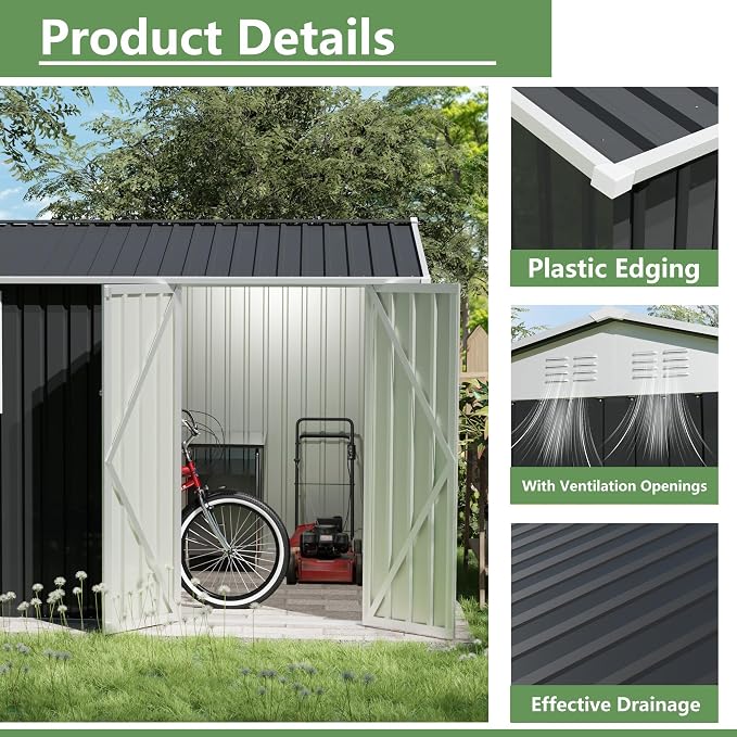 9 * 6 FT Metal Garden Storage Sheds for Patio Backyard Tools House Storage Shed with One Window (9.5 x6.7 FT)