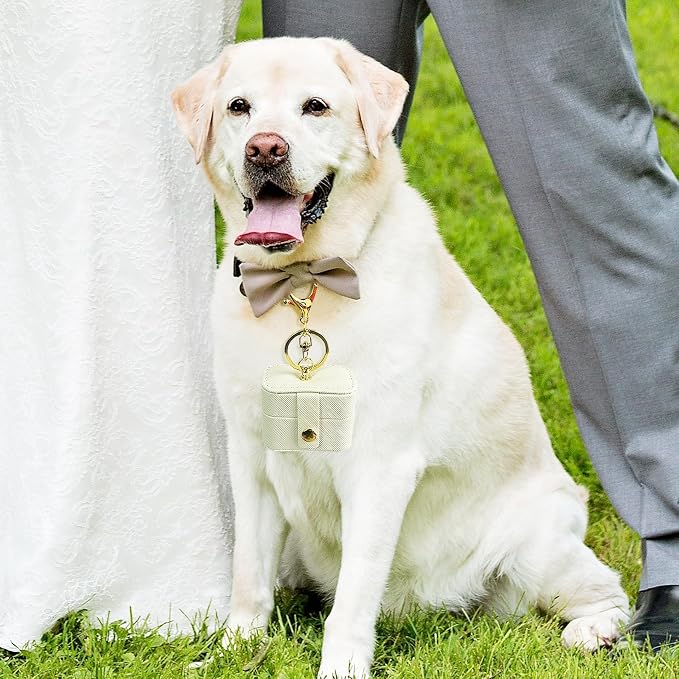 Ring Bearer Pillows for Dog Collar, PU Leather Wedding Ring Pillow Box for Pet, Mini Ring Holder Pouch Box, Earrings Storage Box for Proposal Engagement Wedding Ceremony Party (Ivory-2Pack)