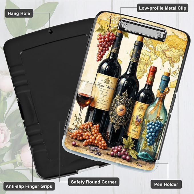 A4 Clipboard with Storage Pen Holder, Clipboards Organizer Nursing Clipboard Foldable File Folder Plastic Clipboard Folio Clip Board for Office Work Classroom Doctor, Grape Wine