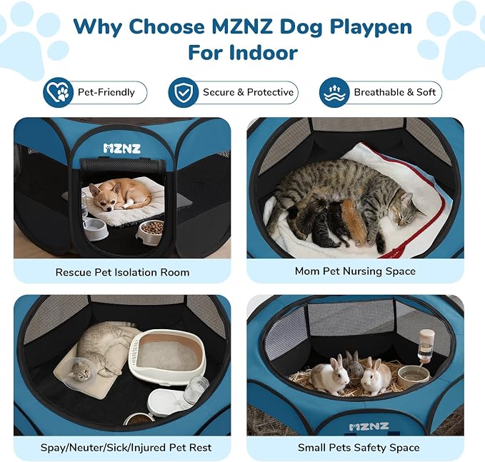 Dog Cat Small Animal Puppy Playpen Crate, Small, Blue Black | Portable Pop Up Pet Cage Enclosure Tent Kennel Indoor Outdoor with Carrying Case, No Assembly, Camping Use