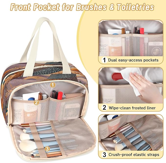 Grouse Travel Toiletry Bag for Women | Bird Wild Animal Lightweight Waterproof Makeup Cosmetic Bag Large Tote Organizer for Traveling, Toiletries, Accessories