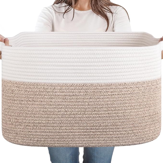 65L Large Woven Blanket Basket for Living Room, 19.7"x15.7"x11.8" | Nursery Laundry Hamper with Handle for Organizing Blankets, Pillows, Toy Storage With Handle, Large Baskets for Organizing