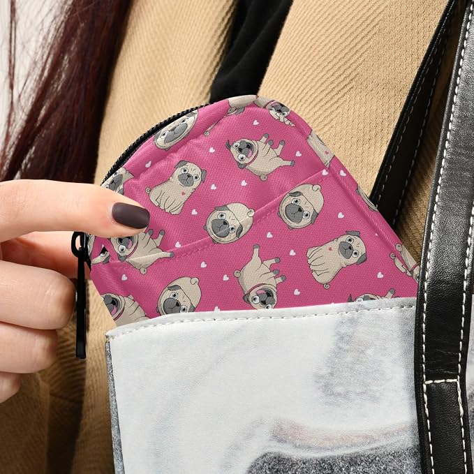 Fustylead Happy Funny Little Pugs and Hearts Pill Organizers 2 Times A Day Pill Case Bag with Zipper Portable Weekly Pill Dispensers for Vitamin Supplement