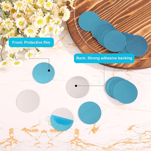 BOXOB 24pcs Adhesive Metal Plates for Magnetic Mounts, 4x4cm/1.57X1.57in Round Iron Strips with Adhesive Backing for Magnets on Non-Steel Vents