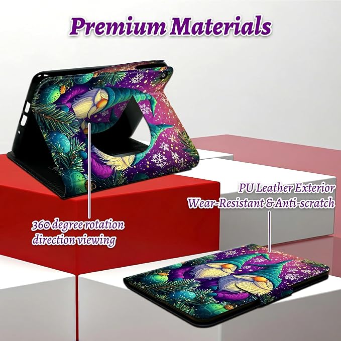 Rotating Handle Case for Samsung Galaxy Tab A11 2026/A9 2024 8.7 Inch, 360 Degree Swivel Kickstand with Magnetic Closure Leather Protective Cover for Women Men, Hat Snowflake Old Man