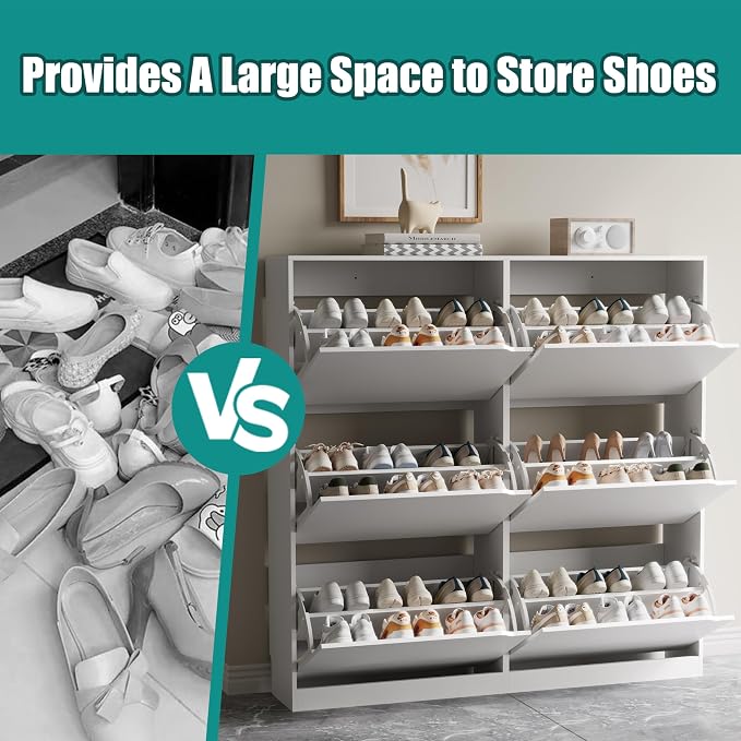 Xixini Shoe Storage Cabinet for Entryway with 6 Flip Drawers, Sturdy Wood Hidden Shoe Storage, Freestanding Narrow Slim Shoe Organizer for Front Door Entrance, Living Room, Hallway, Bedroom, White