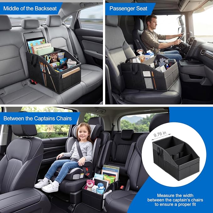 WHHMK Sturdy Leather Car Storage Support Up to 33 LB,Carbon Fiber Texture | Car Backseat Organizers, Front Seat Organizer, Floor Organizer and Storage Used for SUV Truck Toy Snack Water Bottle Holder