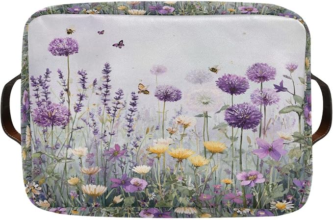 Lavender Fabric Storage Bin, Foldable Organizer Bag for Baby Cloth, Dog Toy, Book Storage Cubes, Shelf Closet Basket - 16x12x8