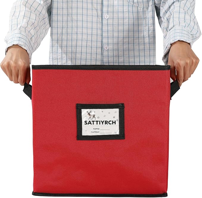 Sattiyrch Christmas Ornament Storage Box,4 Trays with Customizable Dividers,Canvas,Dust-Proof, Holds Up to 64 x 2.36 Ornaments, for Garage/Attic/Basement Storage