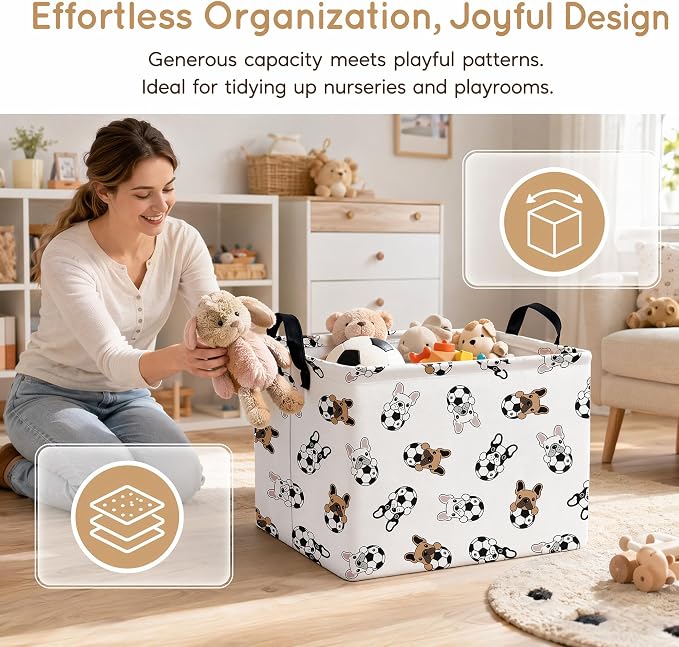 Large Dog Toy Basket Puppy Box Storage Bin (Brown Black) | Holder French Bulldog Stuff Organizer, Room Decor Gifts