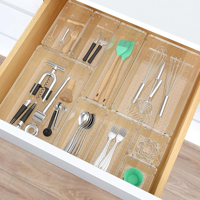 33 PCS Plastic Drawer Organizers Set, 4 Size Desk Drawer Organizer Trays | 4 Size Desk Drawer Organizer Trays for Makeup, Jewelry, Kitchen Utensils, Gadgets and Office
