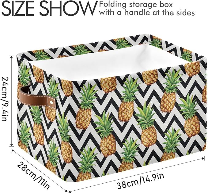 Pineapple Pattern Storage Basket Bin, Large Cube Storage Box Canvas Collapsible Storage Organizer for Home Office Closet, 2PCS - 15 L x 11 W x 9.5 H