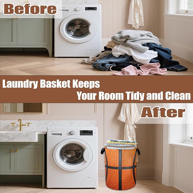Basketball Laundry Hamper,Laundry Baskets,Waterproof Oxford Cloth Toy Storage for Bedroom,Bathroom,Nursery,16x20.8 Inch
