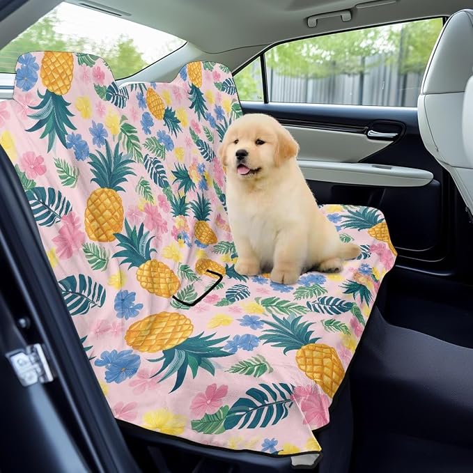 Renewold Backseat Cover for Dogs in Car Rear Seat Towel Cover for Car Back Bench Seat Towel Automotive Interior Accessories Tropical Pineapple Blanket Pads for Running Travel Workout Camping