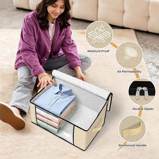 35L Closet Organizers, Foldable Under Bed Storage Containers | Storage Bags with Zippers,Window and Handles for Organizing Bedroom, Closet, Clothing,Organization with Handle