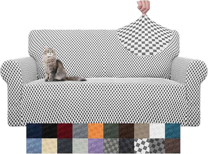 YEMYHOM Couch Cover Latest Jacquard Design High Stretch Extra Large Sofa Covers Pet Dog Cat Proof Oversized Slipcover Non Slip Magic Elastic Furniture Protector (X Large, Black and White Checkered)