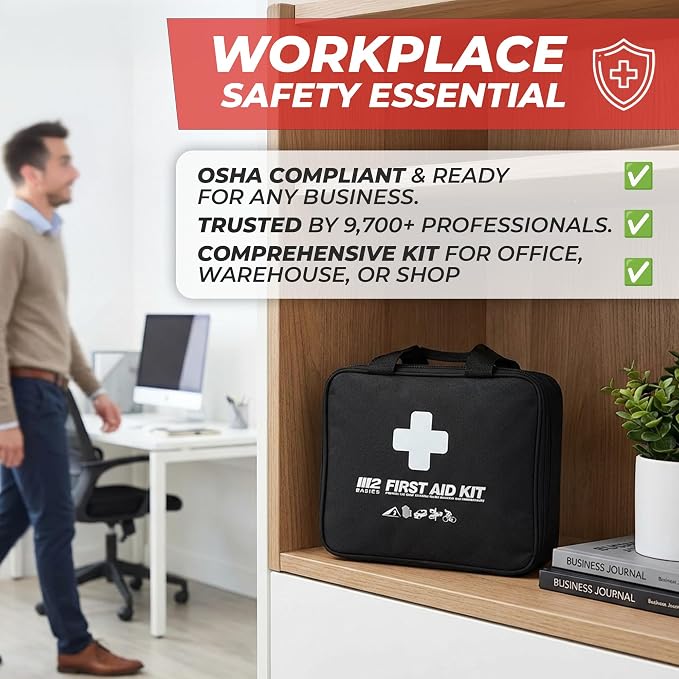 M2 BASICS 300 Piece Premium First Aid Kit w/Durable Bag for Home, Business | Office, Workplace, Car, Garage, Kitchen, Family, Classroom, Jobsite, Warehouse, School, Vehicle And Emergency Preparedness
