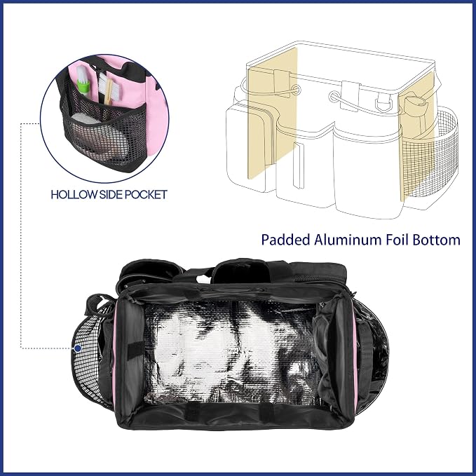 LoDrid Large Professional Cleaning Caddy with Detachable Divider, Pink | Cleaning Supply Organizer with Handle and Shoulder Strap for Housekeepers & Cleaners