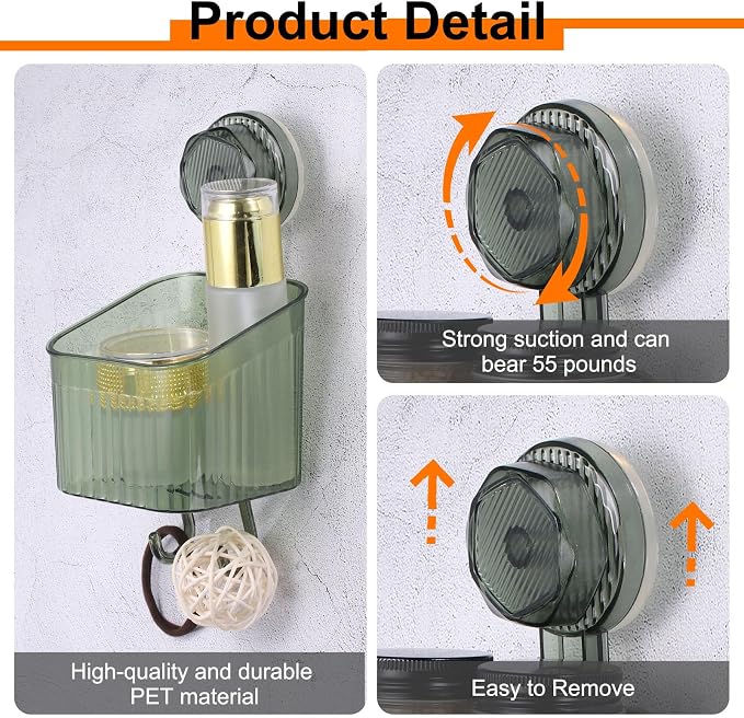 uxcell 1Pcs Suction Cup Shower Caddy with Hooks, 3.7 Inch Suction Cup Shower Organizer Shelf Wall Mount Dispenser Rack Storage Shelf for Bathroom Kitchen, Grey
