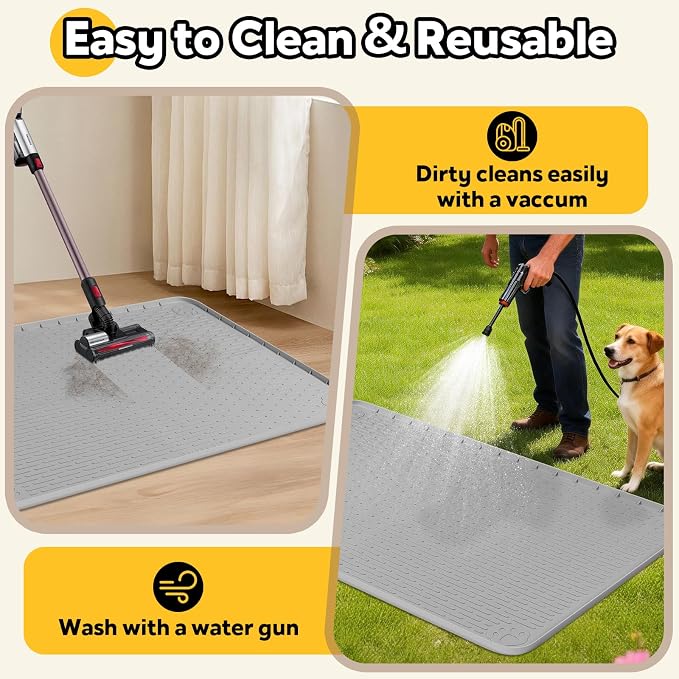 Silicone Dog Crate Mat 57"x 40" Under Dog Crate Kennel Pad Mat, Light Grey | Extra Large Dog Cage Mat, Non-Slip Waterproof Dog Playpen Mat, Reusable Washable Dog Mat for Crate, Protect Floors