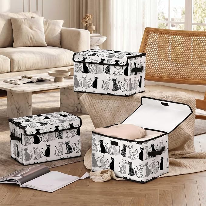 Stackable Storage Bins with Lids,Closet Organizers Fabric Box for Home and Office,Blanket Clothes Organizers,Under Bed Storage Containers 3 Pack
