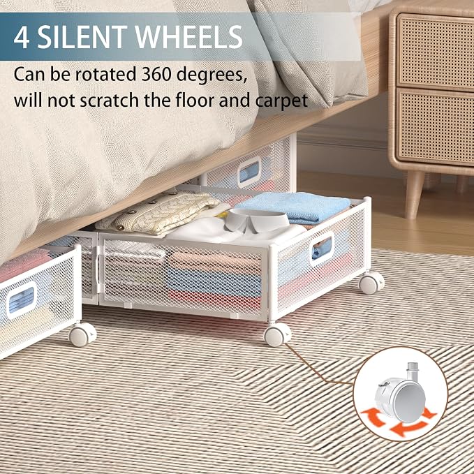 Under Bed Storage Containers, Under Bed Shoe Storage With Wheels, Foldable Bedroom Storage Organization with Handles, Under Bed Storage Bins Drawer For Clothes, Blankets And Shoes, Bedding