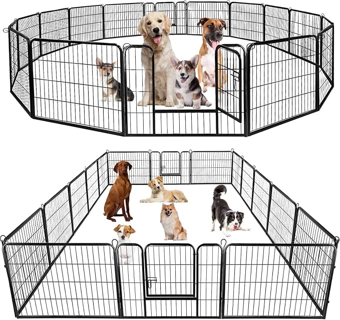 BestPet | Dog Playpen | 24", 16 Panels | Heavy Duty Metal Pet Exercise Pen | Indoor/Outdoor Fence Panels | Rust-Resistant, Removable, Tool-Free Setup | Anti-Skid, Expandable Design