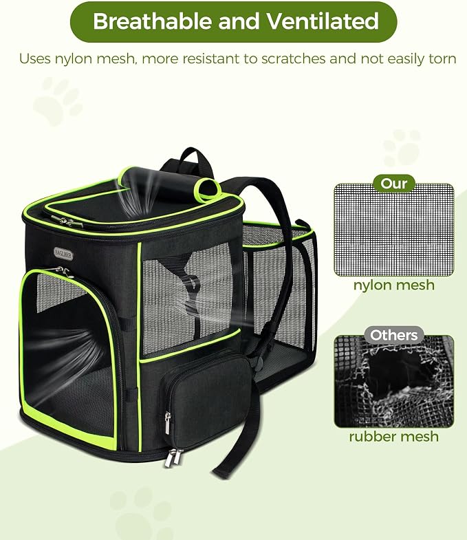 BAGLHER Expandable Cat Carrier Backpacks, Retractable Pet Carrier Backpack for Small Dogs & Cats with Breathable Mesh, Travel Bag Up to 18 Lbs for Hiking Camping Outdoor - Black