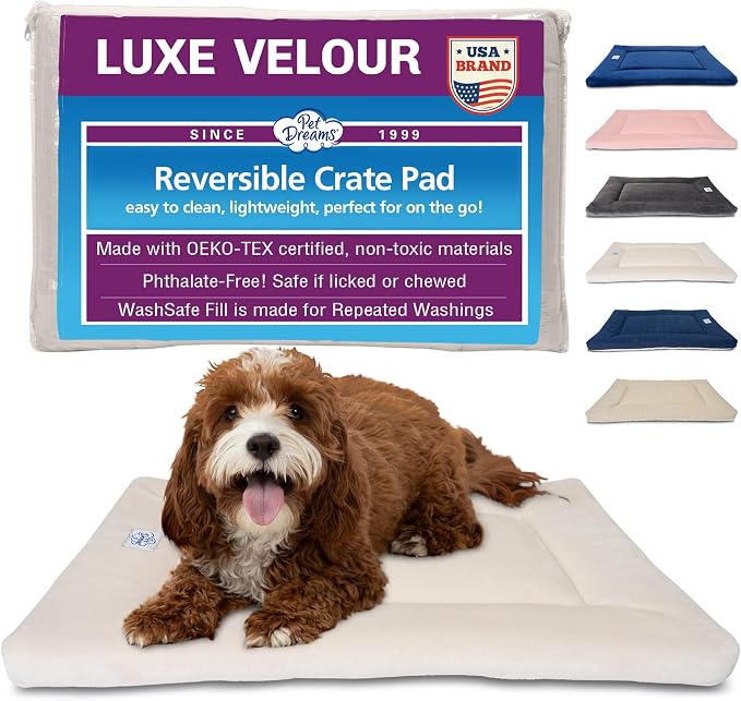 Pet Dreams Dog Crate Pad - Washable Kennel Mat, Crate Pads for Dog Cages, Non-Toxic, Flat Indoor Cat Bed, Fits iCrate 18, 24, 30, 36, 42, 48 Inches (Ivory, Large, 36")
