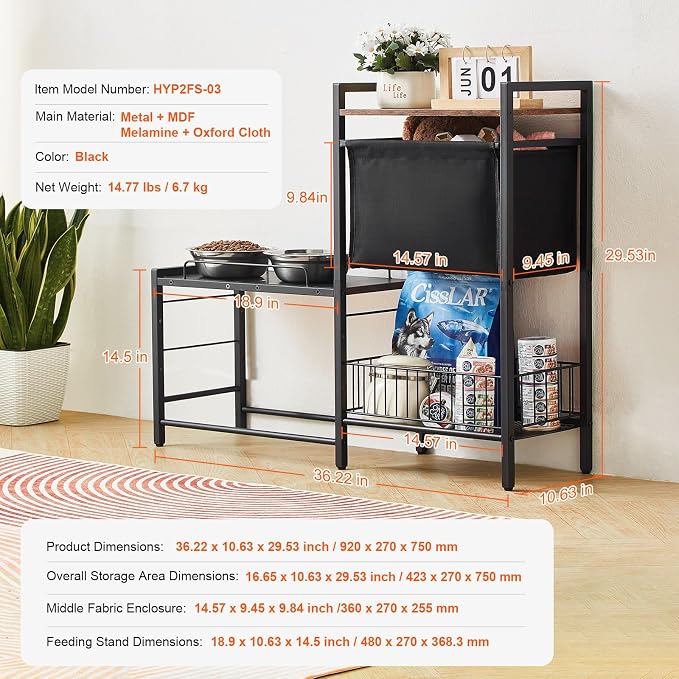 HappyBuy Pet Feeding Station with Storage, Elevated Dog Bowls, Raised Stand, Storage for Food and Toys, for All Sized Dogs