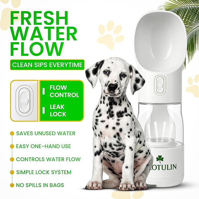 3-in-1 Portable Dog Water Bottle & Food Container,Leak Proof Pet Dispenser with Bowl, Poop Bag Holder & Wrist Strap, BPA Free Travel Water Bottle for Dogs & Cats, Outdoor Walks & Hiking