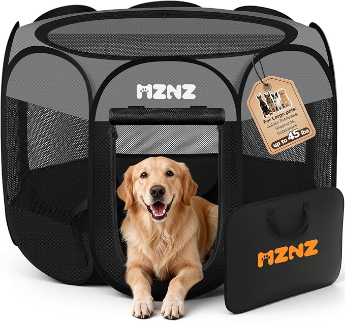 Dog Cat Small Animal Puppy Playpen Crate, Large, Dark Grey | Portable Pop Up Pet Cage Enclosure Tent Kennel Indoor Outdoor with Carrying Case, No Assembly, Camping Use