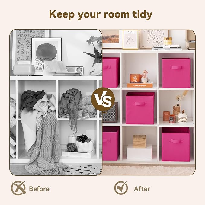 GRANNY SAYS 11 Inch Cube Storage Bin, Cube Organizer Bins, Rose Red, 6-Pack | Collapsible Storage Boxes with Thickened Base Plate, Sturdy Handles, Decorative Baskets for Shelves, Closet
