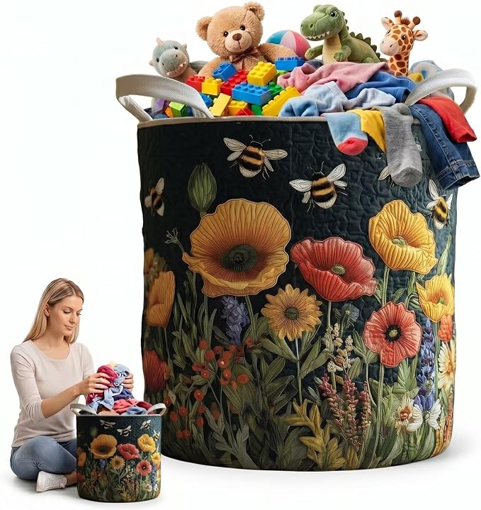Sturdy Foldable Oxford Laundry Hamper, Funny Tote Bag Storage Basket, Heavy Duty Clothes Bucket Toy Bin for Beach, Pool & Vacation Home(14"x 18")