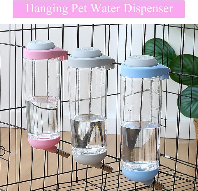 Dog Crate Water Bottle Dispenser - No Drip Dog Kennel Water Dispenser & Cage Bottle - Easy-to-Use Water Bottle for Cat Crate - Perfect for Keeping Your Pet Hydrated (Pink)-350ML