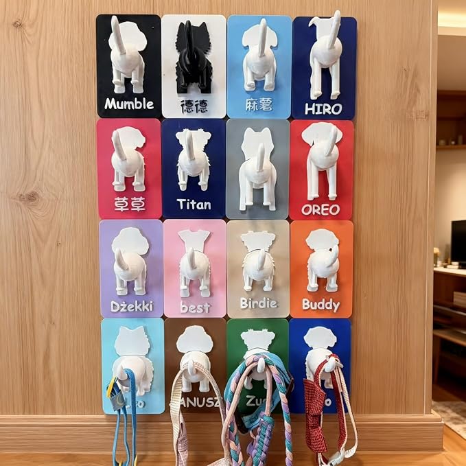 Personalized Dog Leash Holder for Wall, Custom 3D Dog Butt Leash Holder with Name, Hooks for Leashes, Keys, Collars, Christmas Birthdays Housewarming Gift for Pet Lovers