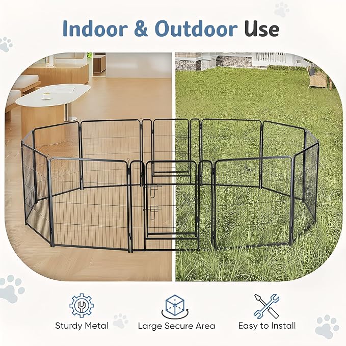 DUMOS Dog Playpen 24 Inch 12 Panels Indoor Outdoor Metal Pet Fence | Foldable Dog Play Pen with Door, Portable Exercise, RV Camping, Puppy Small Dogs