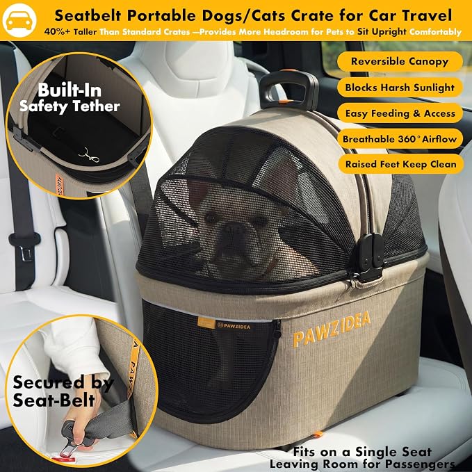 PAWZIDEA Pet Stroller 4-in-1, Foldable Dog Stroller with Detachable Carrier | Escape-Proof No-Zip Canopy, Portable Travel Crate & Car Seat Combo, for Small to Medium Dogs & Cats up 33 lbs, Storage Basket